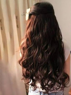 krelin Beauty House Natural Color Extensions Synthetic Curly Wave pieces Hair Extension Hair Accessory Set(Black)