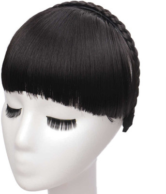 Ritzkart Girls Headband Hair Bangs with braid Neat Fringe Extensions Synthetic Hair Accessories Braided Hairband Forehead Bangs with Headband ( BLACK ) Braid Extension(Black)