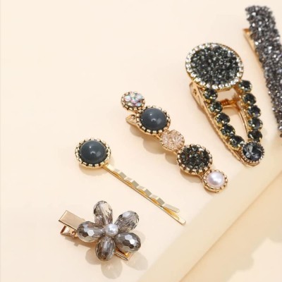 Sonpal Korean Style Pearl Metal Hair clips Pearl Resin Acrylic Bobby Bling Pearl Resin Hair Clip(Black)