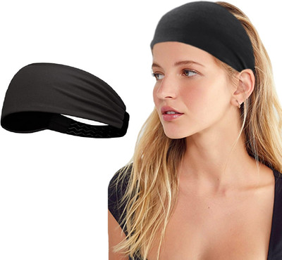 plutoprom Women's and Men's Workout Non Slip Stretchy Soft Elastic Sports Head Band(Black)