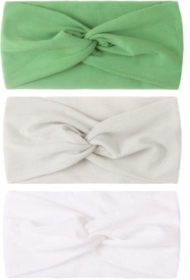 SYGA Baby Girls Soft Solid NylonCross Knotted Headband(Green, Grey, White - 3 Pcs) Head Band(Multicolor)