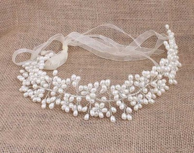 Mahi Fashion Hair Band Hair Chain(White)