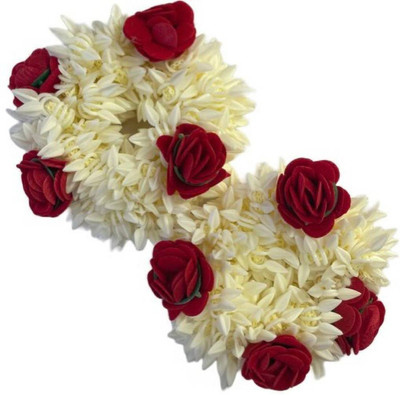 FASHNITY Mogra Gajra Rubber Band With Red Rose Rubber Band(White)