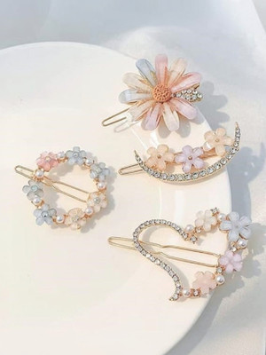 Blubby Pearl Korean for Girls Women (Pack f 4) Hair Clip(Multicolor)