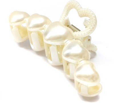 Oomph White Heart Shape Pearl Beads Large Big Hair Claw(White)