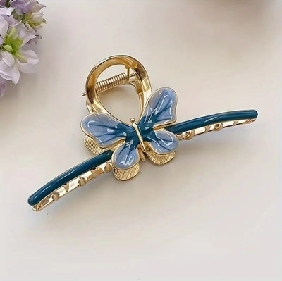BeautyCulture Elegant Butterfly Design Metal Hair Clip for Women Girl Fashion Hair Accessory Hair Claw(Blue)