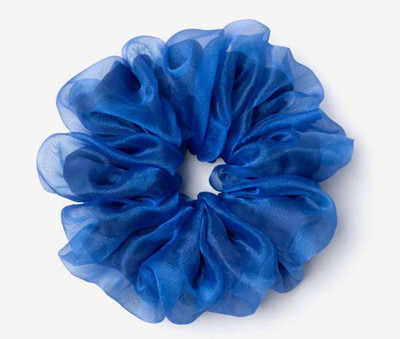 IBDA Royal Blue Two-in-One Organza-Silk Scrunchie, Ponytail Holder,Same as pic Rubber Band(Blue)