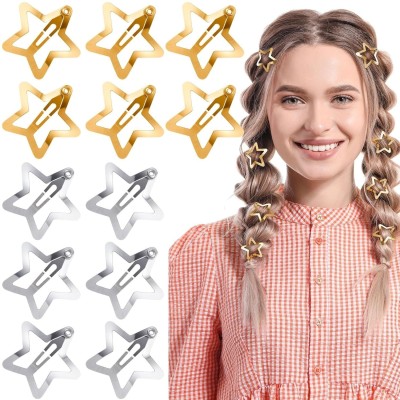 ayushicreationa 10 PC Star Clips Silver and Golden Snap Hair Accessories Metal Non Slip Clips Hair Pin(Silver, Gold)