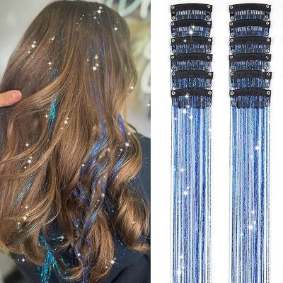 Views 2Pcs Clip in  Tinsel, 24 Inch Glitter Tinsel  Extensions (Sapphire Blue) Hair Extension