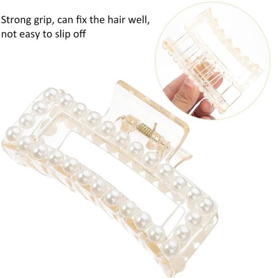 Conjoin Pearl Rectangle Hair Clutcher for women pack of 1 hair claw Hair Claw(White)