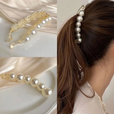 Trendy Club Blubby White Pearl Banana Hair Pins Pearl Bridal Hair Accessory Banana Clip(White)