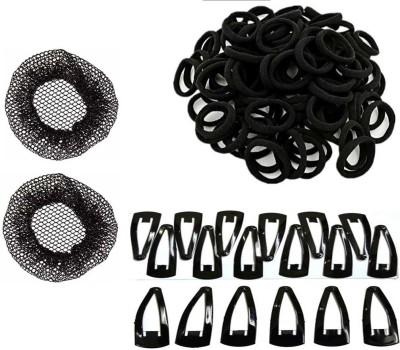 Sharum Crafts Juda Cover 2, 10 Black Hair Band & 12 Black Tic Tac Hair Accessory Set(Black)