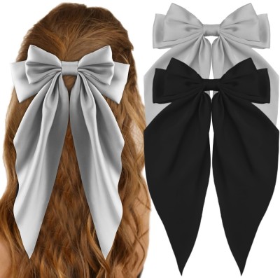 RimR Scarf Hair Bow Clip (Black & Grey) Pack of 2 Hair Clip(Black, Grey)