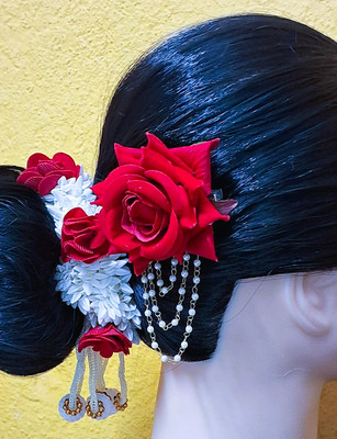 FLEURLIZA 1 red rose with chen 1 jasmine Garder total 2 pic Hair Accessory Set(Multicolor)