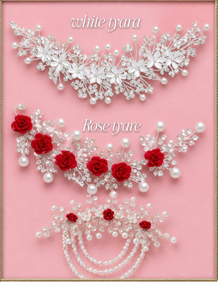 Tress Bella New fancy hair tiara pack of 3 girls and women Hair Accessory Set(Silver, White, Red)