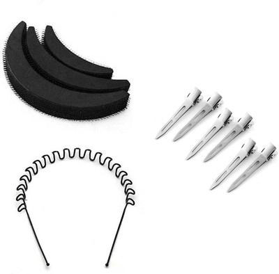 Sharum Crafts 1pc zig zag hair band 3pc puff set & Section Clip Small 6Pc Hair Accessory Set(Black)