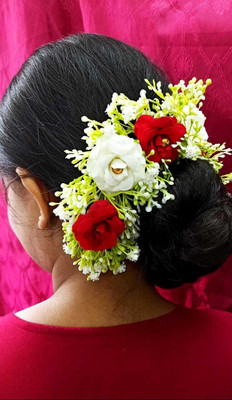 BengCraft Artificial Gypsy Rose White Gajra Flower Jewellery Accessories Set for Women Hair Accessory Set(White, Red)