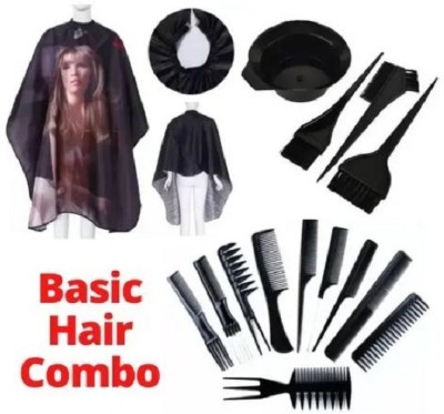 J & F Hair Cutting Sheet With 10 Pc Hair Comb And Dye Bowl Set Barber Combo hair combo(Multicolor)