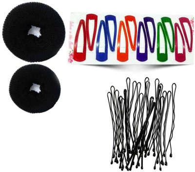 Sharum Crafts 2 Hair Donut, 12 Multi Tic Tac & 24Pc Bobby Pin Hair Accessory Set(Black)