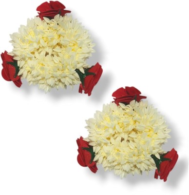 MICLAC Artificial gajra with rose for women hair bun 2PCS Bun(White)