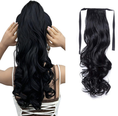 Views Ribbon 24 Inch  3/4 Full Head Curly Wavy Synthetic  Black Hair Extension