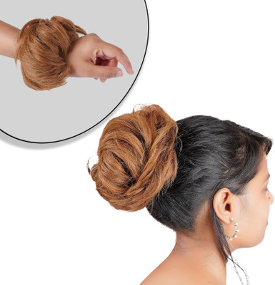 RefynHair Women Messy Hair Extensions Voluminous Bun for Womens Golden -1 PC(25 GR) Bun(Gold)