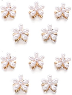 Oomph Combo Of 10 Gold Tone Small Mini Pearl Floral Hair Claw / Hair Clip Hair Claw(White, Gold)