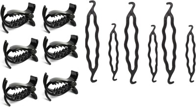 Fezzalo Combo 12 Pcs, Magic Clip Juda Twister Juda Maker & Long Teeth Hair Claw Clip Hair Clip(Black)