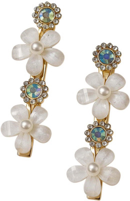 Alvero 2Pc Elegant Floral Crystal & Pearl Hair Clips for Women, Shining Gold-Tone Hair Clip(White)