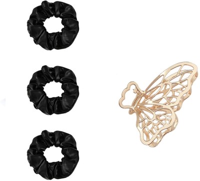 Sharum Crafts Scrunchie Black 3pc & Butterfly Claw 1Pc Hair Clip(Multicolor)