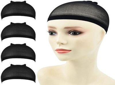 A H S 4 Pack Nylon Stretchable Stocking Full Head Elastic Net Wig Cap for Men & Women Hair Accessory Set(Black)