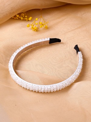 YELLOW CHIMES Hair Bands for Girls White Hair Band Crystal Studded Headbands Head Band(White)