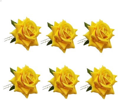 Kaima Rose Flower Bun Pin Hair Juda Pins Hair Clips (Pack of 6) Bun Clip(Yellow)