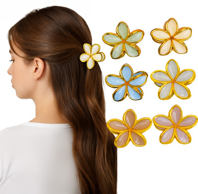 CARTLOG Pack of 6 Glossy Floral Hair Accessories | Flower Hair Claw | Hair Claw(Multicolor)