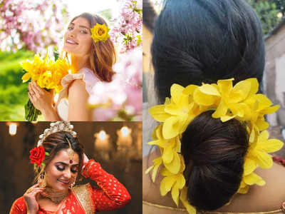 PSYCHFLORE YELLOW ORCHID WITH YELLOW & RED ROSE PIN SET OF 3PC-S Hair Accessory Set(Multicolor)