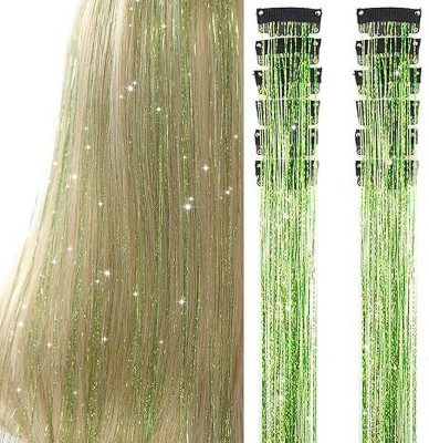 D-DIVINE 2Pcs Clip in  Tinsel, 24 Inch Glitter Tinsel  Extensions (Grass Green) Hair Extension