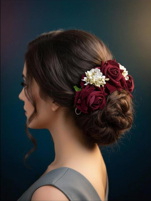 Kalka Fashion Handmade Rose Flower Gajra Bridal Wedding Tiara Juda Decoration Hair Accessories Hair Pin(Maroon)