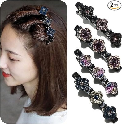 Tryzm Collection 4PCS Braided Hair Clips for Women - Sparkling Crystal Stone Double Layers Hair Clip(Multicolor)