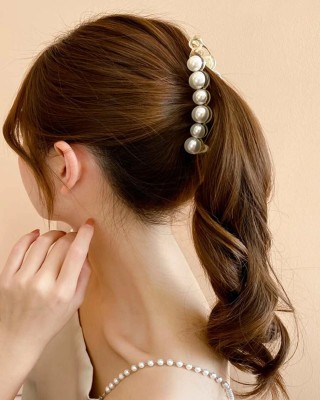 Conjoin White Pearl Banana Hair clips/pins Pearl Hair Accessory for womens, girls Banana Clip(White)