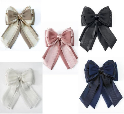 Bella Luxe By NIRAT Pack of 5 Luxury Bow Clip Multi layers Satin Ribbon Organza Hair Clip Accessory Hair Clip(Multicolor)