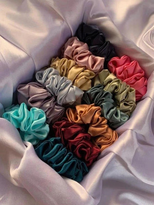 avnish Silk & Satin Scrunchies Silky Ponytail Hair Tie Soft Elastic (12 Pcs) Rubber Band(Multicolor)
