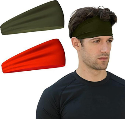 house of common Mens Headband - Running Sweat Head Bands for Sports - Athletic Sweatbands Head Band(Green, Red)