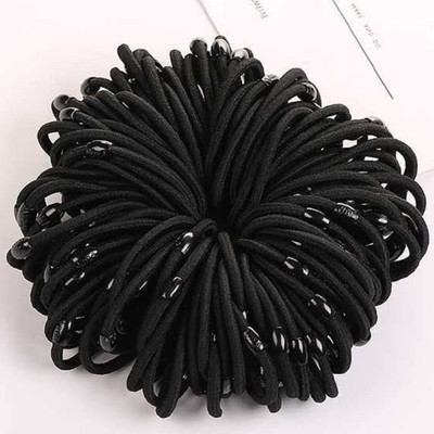 Hivata Hair Rubber Band Thick & Thin Elastic Hairband for Girl & Women Black Color 50pc Rubber Band(Black)