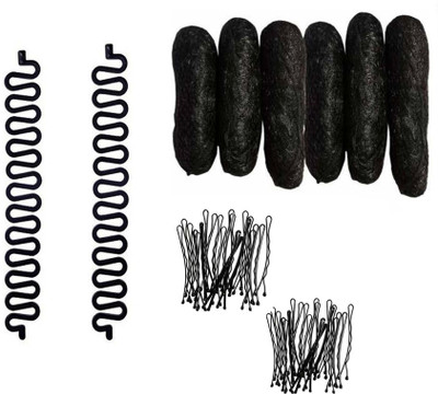 Sharum Crafts 2pc French Choti Maker 6pc Banana Puff Maker & 48pc bobby pin Hair Accessory Set(Black)