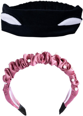 Munavi Elastic Rubber Hair Band hair combo(Black, Pink)