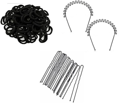 Sharum Crafts Juda Cover 1 2pc zig zag hair band & Juda Pin 10 Hair Accessory Set(Black)