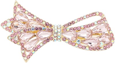 YELLOW CHIMES Pink Crystal French Barrette Hair Clip(Pink)