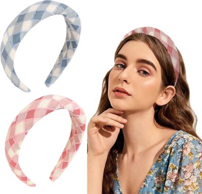 Lykaa Padded & Wide Headband, Boho Headband, Puffy Sponge Hair Accessories - Pack Of 2 Head Band(Pink, Blue)