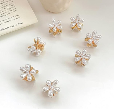 Freebies Flower Pearl Mini Hair Clutcher for Women, Decorative White Hair Clip Hair Clip(Silver)