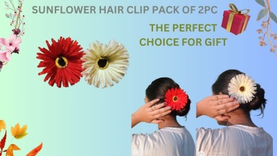 PSYCHFLORE RED & WHITE SUNFLOWER HAIR CLIP SET OF 2 PC-A0 Hair Accessory Set(Multicolor)